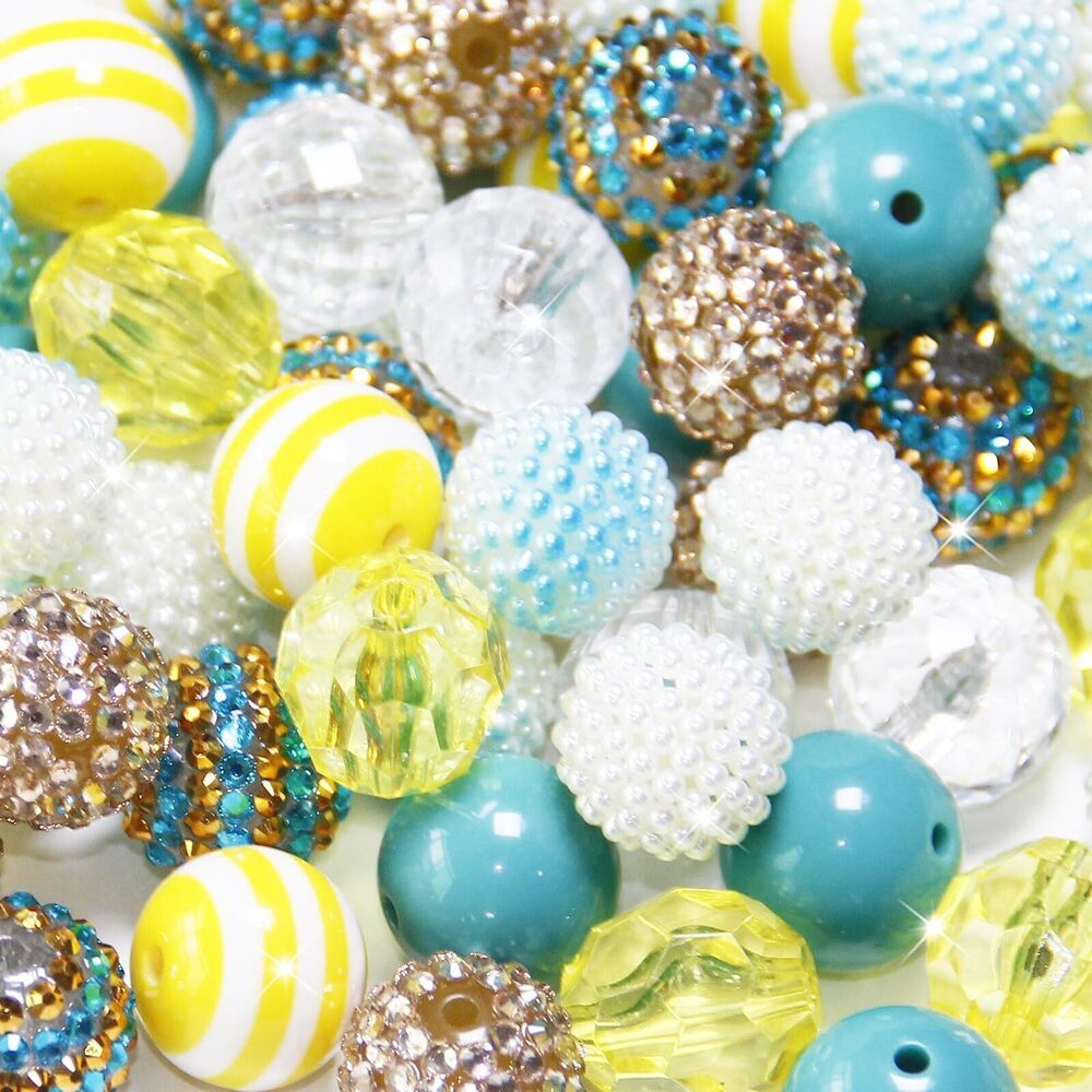 3199 48 Pcs 20mm Beads for Pens Rhinestone Bubblegum Beads Yellow White
